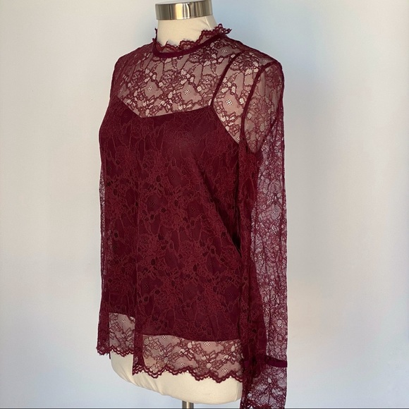 Theory Sheer Lace Long Sleeve Blouse With Tank Top - Size Medium - Picture 6 of 12